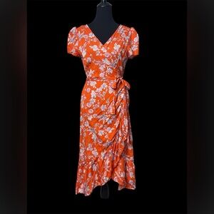 SHEIN Orange Floral Midi Dress